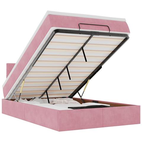 Pouf Letto con Materasso Rosa 120x190 cm Velluto - Foto 1