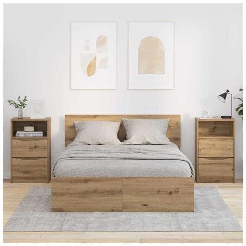 Comodini con cassetto 2 pcs Rovere artigianale 40 x 30 x 467 cm - Foto 2