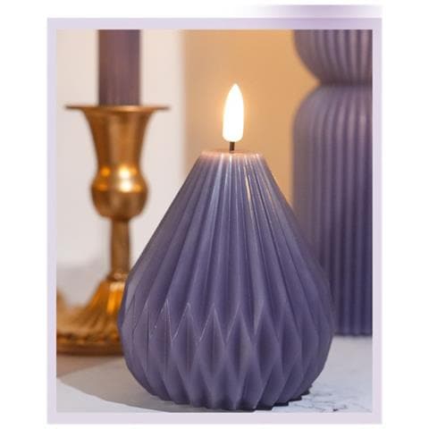 Candela Elettronica A Led Viola Notte Scura Origami A Forma Di Pera - Senza Fiamma E A Batteria - Foto 6