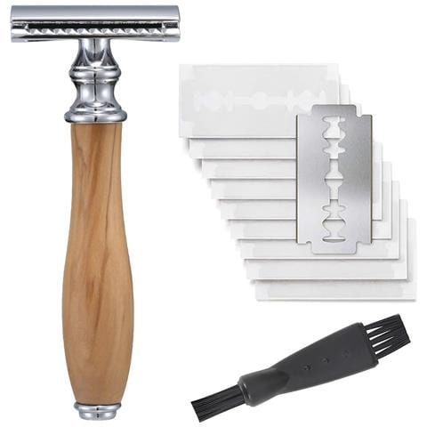 Rasoio Di Sicurezza Manuale Da Uomo Con 10 Lame - Struttura In Alluminio E Rame Per Viso E Corpo Wood Color - Foto 1