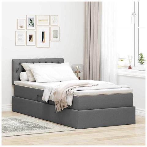 Letto con contenitore e LED Grigio scuro 100 x 200 cm Tessuto - Foto 2