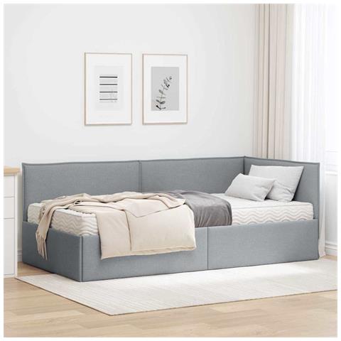 Struttura Letto Angolare con Materasso 2 pcs Grigio chiaro - Foto 2