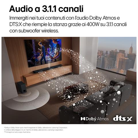Soundbar S70TY, 400W su 3.1.1 canali, Dolby Atmos, DTS:X, Speaker centrale up-firing - Foto 2