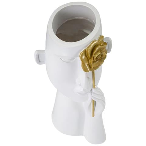 Vaso Face Con Fiore In Resina Bianca E Oro Scultoreo - Foto 2