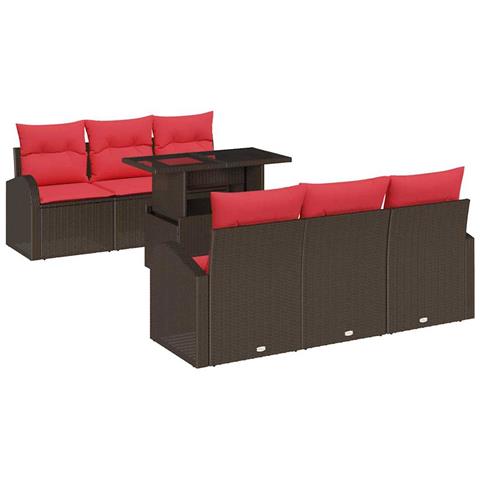 Set Divano da Giardino 7 pcs Marrone Rattan in Polipropilene - Foto 1