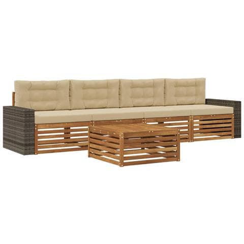 Set di divani da esterno con cuscino 5 pcs Naturale e Beige - Foto 1