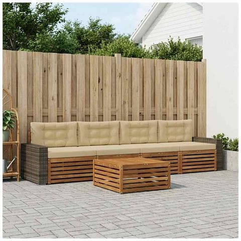 Set di divani da esterno con cuscino 5 pcs Naturale e Beige - Foto 2