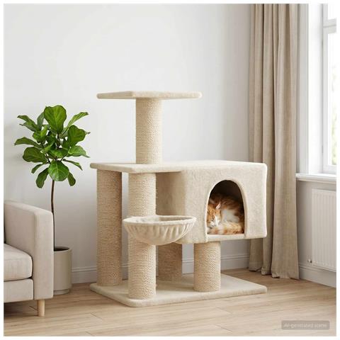 Albero per gatti con pali per graffiare in sisal Crema 96 cm - Foto 2