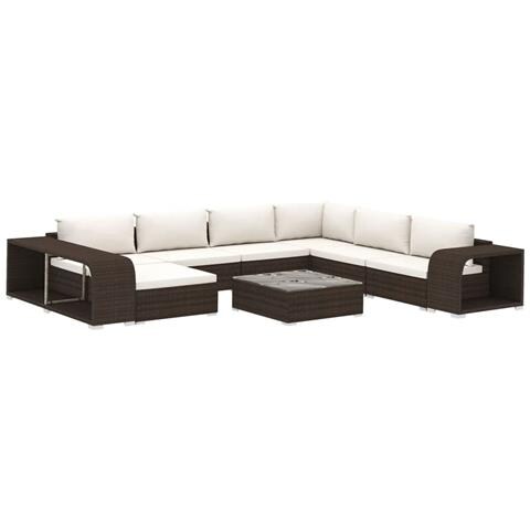 Set Divani da Giardino 10 pz con Cuscini in Polyrattan Marrone - Foto 1
