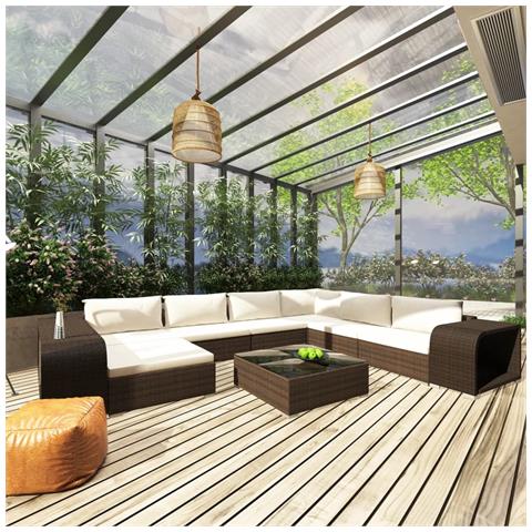 Set Divani da Giardino 10 pz con Cuscini in Polyrattan Marrone - Foto 2