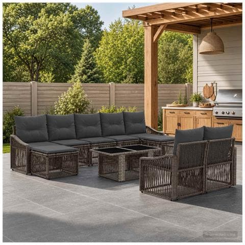 Set Divano da Giardino 10 pz Grigio e Grigio Scuro polyrattan - Foto 2