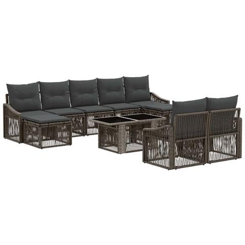 Set Divano da Giardino 10 pz Grigio e Grigio Scuro polyrattan - Foto 1