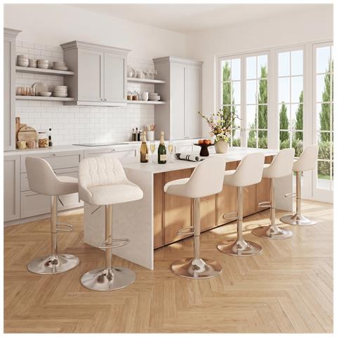Set Di 2 Sgabelli Da Bar Bsm04 In Tessuto Girevoli E Regolabili In Altezza Colore Beige - Foto 2