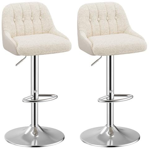 Set Di 2 Sgabelli Da Bar Bsm04 In Tessuto Girevoli E Regolabili In Altezza Colore Beige - Foto 1