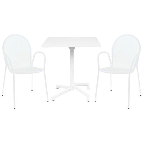 Set Tavolo Giardino Quadrato Fisso 70 X 70 Con 2 Poltrone In Ferro Bianco Per Esterno - Foto 1