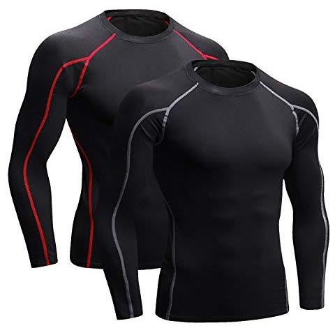 Esecuzione Niksa 2 Manica Lunga Pacchetto Top Mens Strati Di Base Di Compressione Top T-shirt Quick Dry Wicking Athletic Gym Workout Tee Shirts (nero S)  - Foto 1