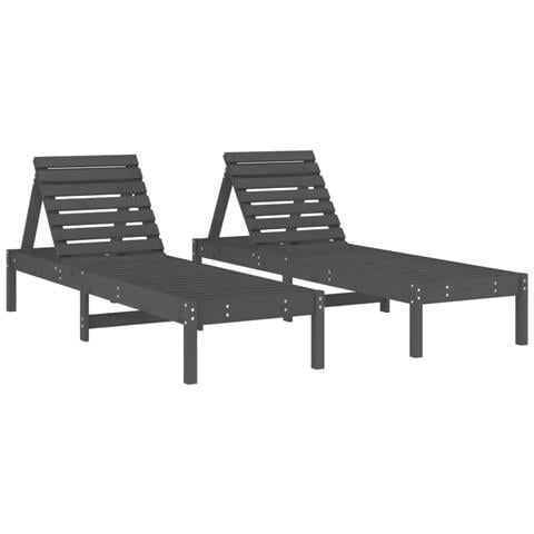 Lettini Prendisole 2pz Grigi 199,5x60x74 Cm Legno Massello Pino - Foto 2