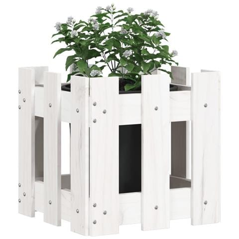 Fioriera Giardino A Recinzione Bianco 30x30x30 Cm Massello Pino - Foto 2