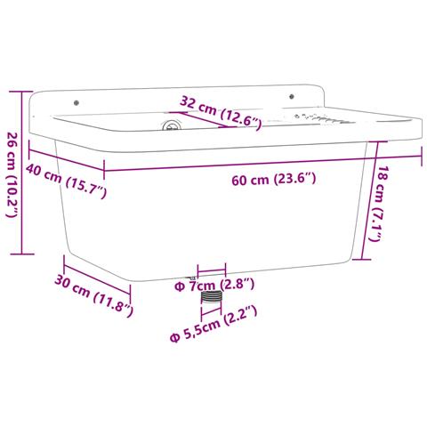Lavandino Di Servizio A Parete Bianco 60x40x28 Cm In Resina - Foto 9