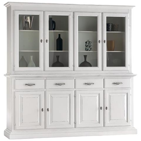 Cristalliera Shabby Chic In Legno Massello 8 Porte Bianco Consumato L. 222 P. 51 H. 226 - Foto 1