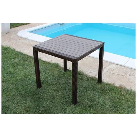 Tavolo Quadrato 80x80 Cm Da Esterno Giardino Con Struttura In Alluminio Rivestito In Wicker Con Piano Effetto Doghe Maiorca - Foto 1