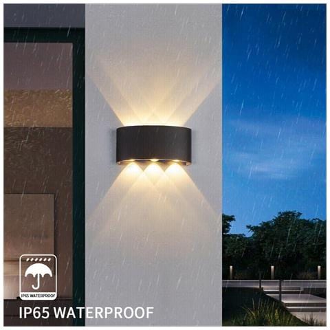 Applique Led Luce Naturale 4000k Lampada 16 W 6 Cob Da Parete Ip65 Nero - Foto 1