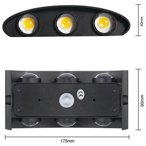 Applique Led Luce Naturale 4000k Lampada 16 W 6 Cob Da Parete Ip65 Nero - Foto 4