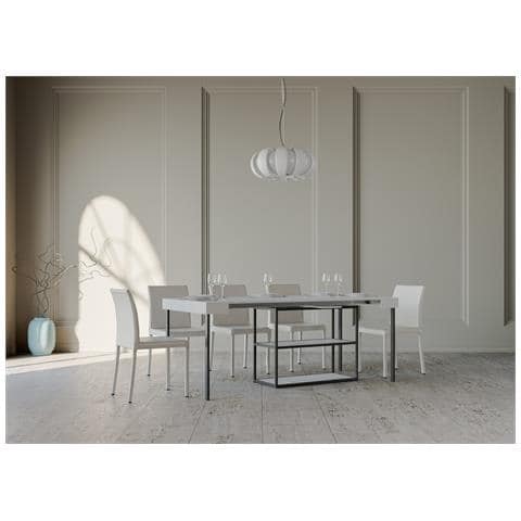 Consolle Allungabile 90x40/196 Cm Plano Small Bianco Frassino Telaio Antracite - Foto 2