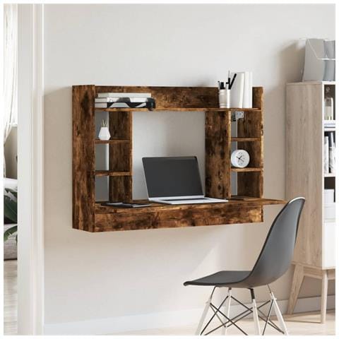 Scrivania A Parete Rovere Fumo 105x48x75cm Legno Multistrato - Foto 3