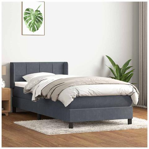 Giroletto A Molle Con Materasso Grigio Scuro 90x220 Cm Velluto - Foto 1