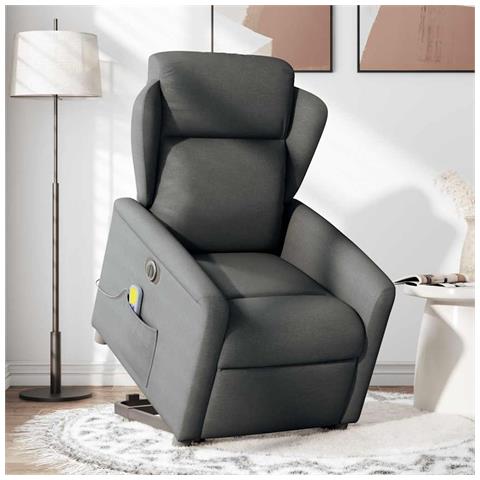 Poltrona Alzapersona Massaggi Elettrica Grigio Scuro Tessuto - Foto 2