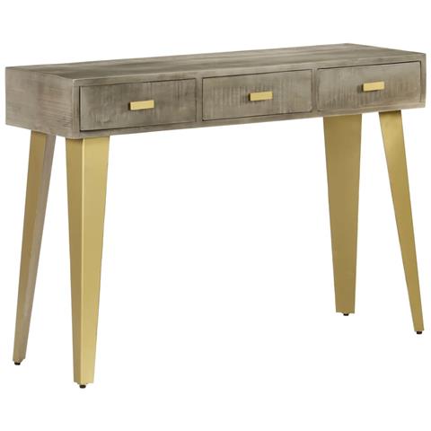 Tavolo Consolle Massello Di Mango Grigio E Ottone 110x35x76 Cm - Foto 2