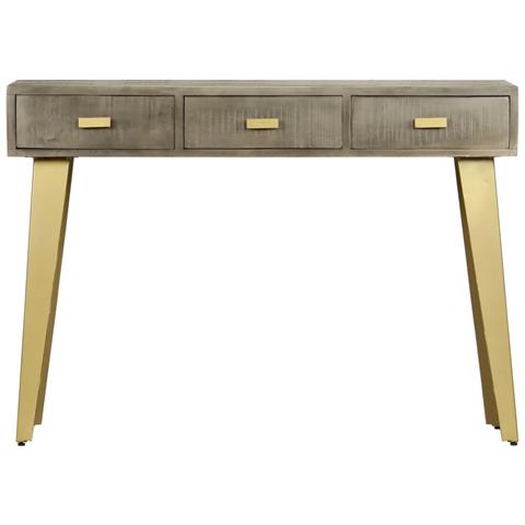 Tavolo Consolle Massello Di Mango Grigio E Ottone 110x35x76 Cm - Foto 1