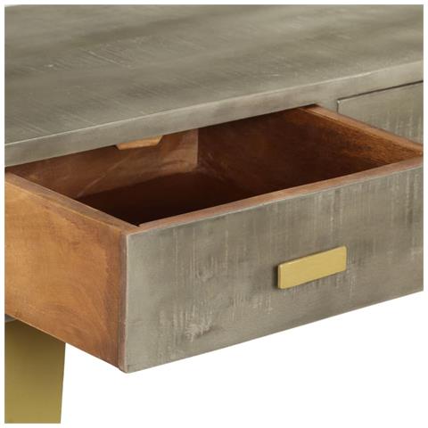Tavolo Consolle Massello Di Mango Grigio E Ottone 110x35x76 Cm - Foto 8
