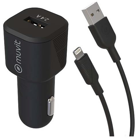 Caricatore Da Auto Usb Da 12w 2,4a E Cavo Da Lightning A Usb Da 1,2 M, Nero - Foto 1