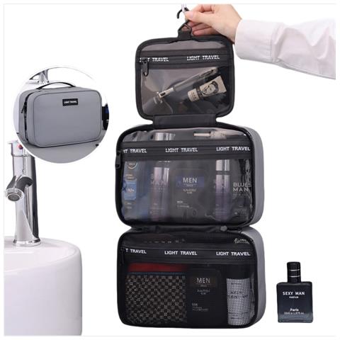 Elegante Beauty Case Da Viaggio In Pelle Pu Per Uomo Grey - Foto 2