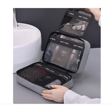 Elegante Beauty Case Da Viaggio In Pelle Pu Per Uomo Grey - Foto 7