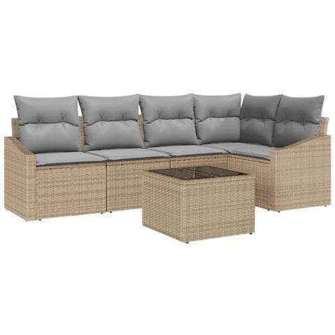 Set Divano da Giardino a 6 pezzi con Cuscini Nero Rattan Plastico - Foto 1