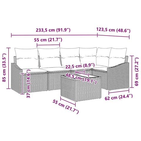 Set Divano da Giardino a 6 pezzi con Cuscini Nero Rattan Plastico - Foto 9