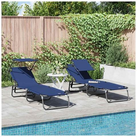 Lettini prendisole 2 pcs con tettuccio Blu in tessuto Oxford 600D - Foto 2