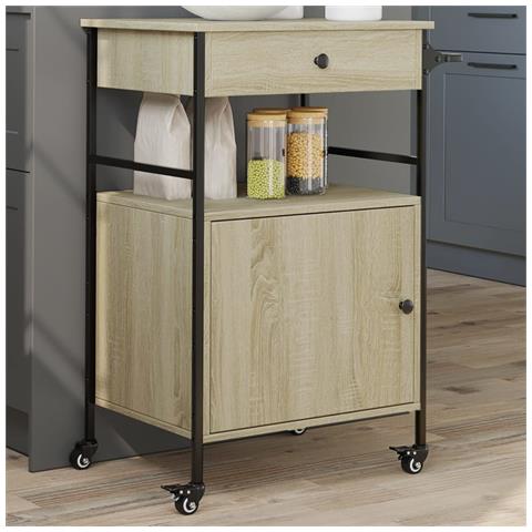 Carrello da Cucina Rovere Sonoma 56x43x89,5cm Legno Multistrato - Foto 2