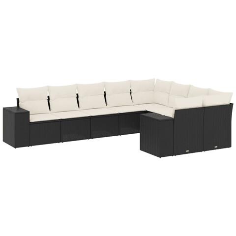 Set Divani da Giardino 9 pz con Cuscini Nero in Polyrattan - Foto 1