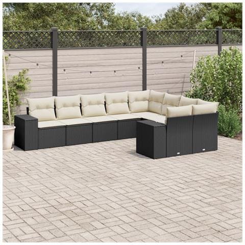 Set Divani da Giardino 9 pz con Cuscini Nero in Polyrattan - Foto 2
