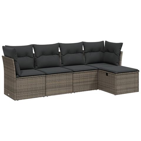 Set Divano da Giardino 5 pz con Cuscini Grigio in Polyrattan - Foto 1