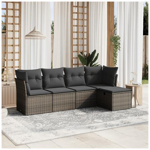 Set Divano da Giardino 5 pz con Cuscini Grigio in Polyrattan - Foto 2