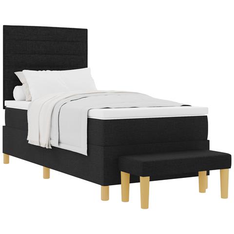 Letto Box Spring con Materasso e Panchina Nero 100x200 cm Tessuto - Foto 1