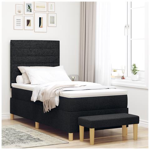 Letto Box Spring con Materasso e Panchina Nero 100x200 cm Tessuto - Foto 2