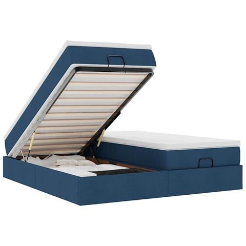 Struttura Letto Pouf con Materassi Blu 200x200 cm in Tessuto - Foto 1