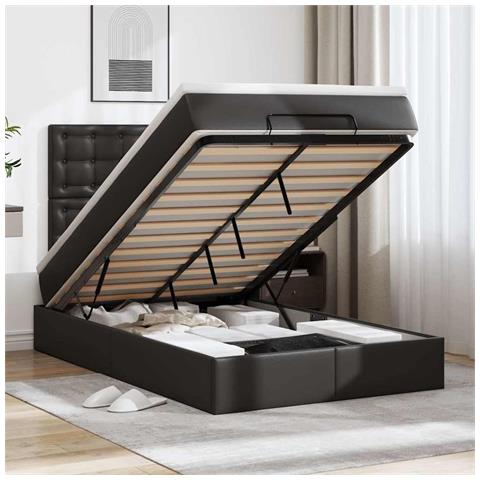 Struttura Letto Pouf con Materasso Nero 120x200 cm Similpelle - Foto 2