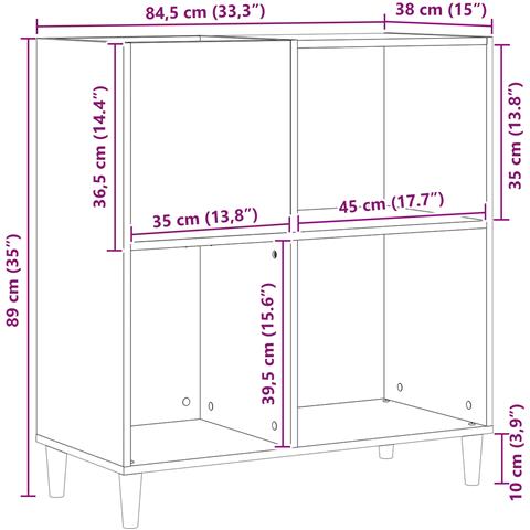 Armadio per dischi Nero Rovere 84,5x38x89 cm Legno ingegnerizzato - Foto 7